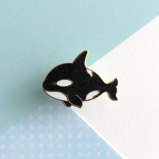 Orca Enamel Pin with Glitter Finish