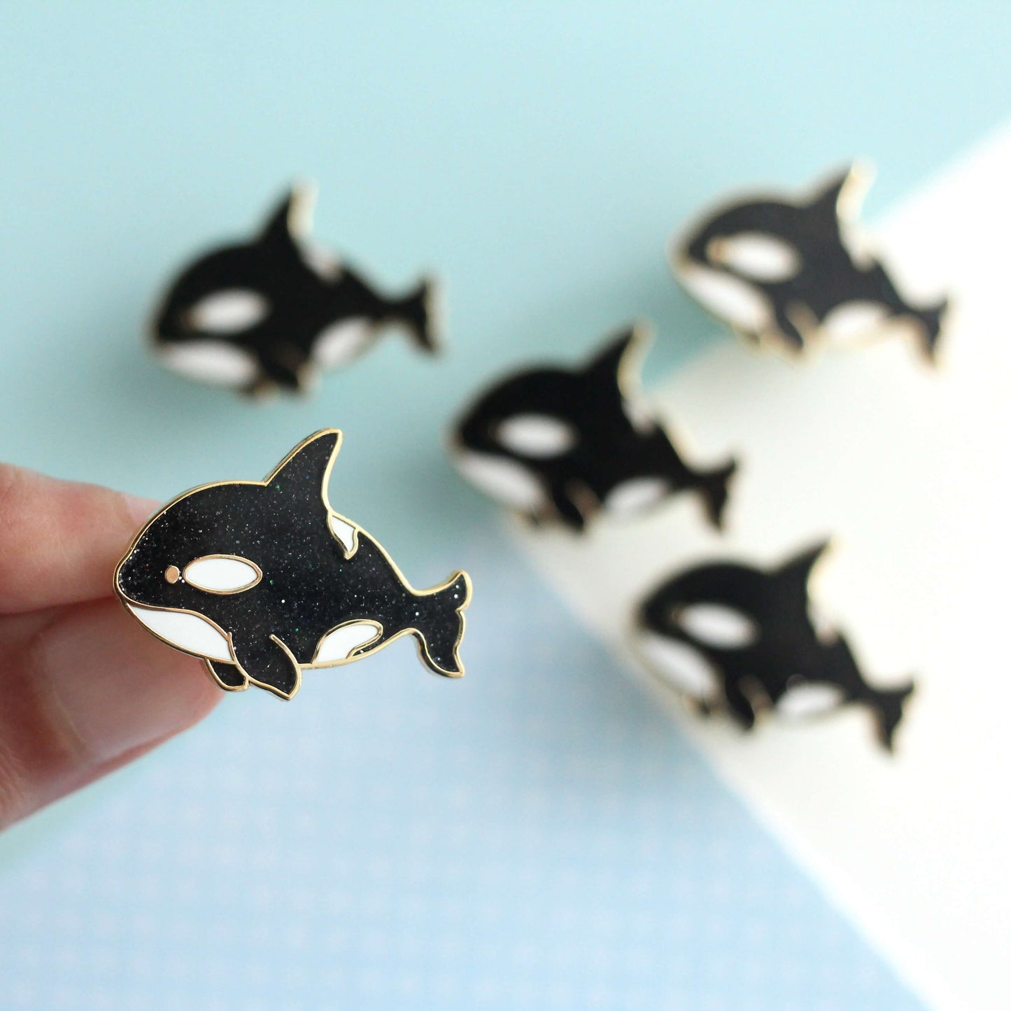 Orca Enamel Pin with Glitter Finish