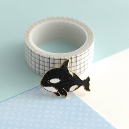 Orca Enamel Pin with Glitter Finish