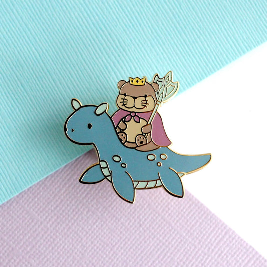 Otter King Riding Sea Dragon Enamel Pin (Dark Blue Dragon Variant)