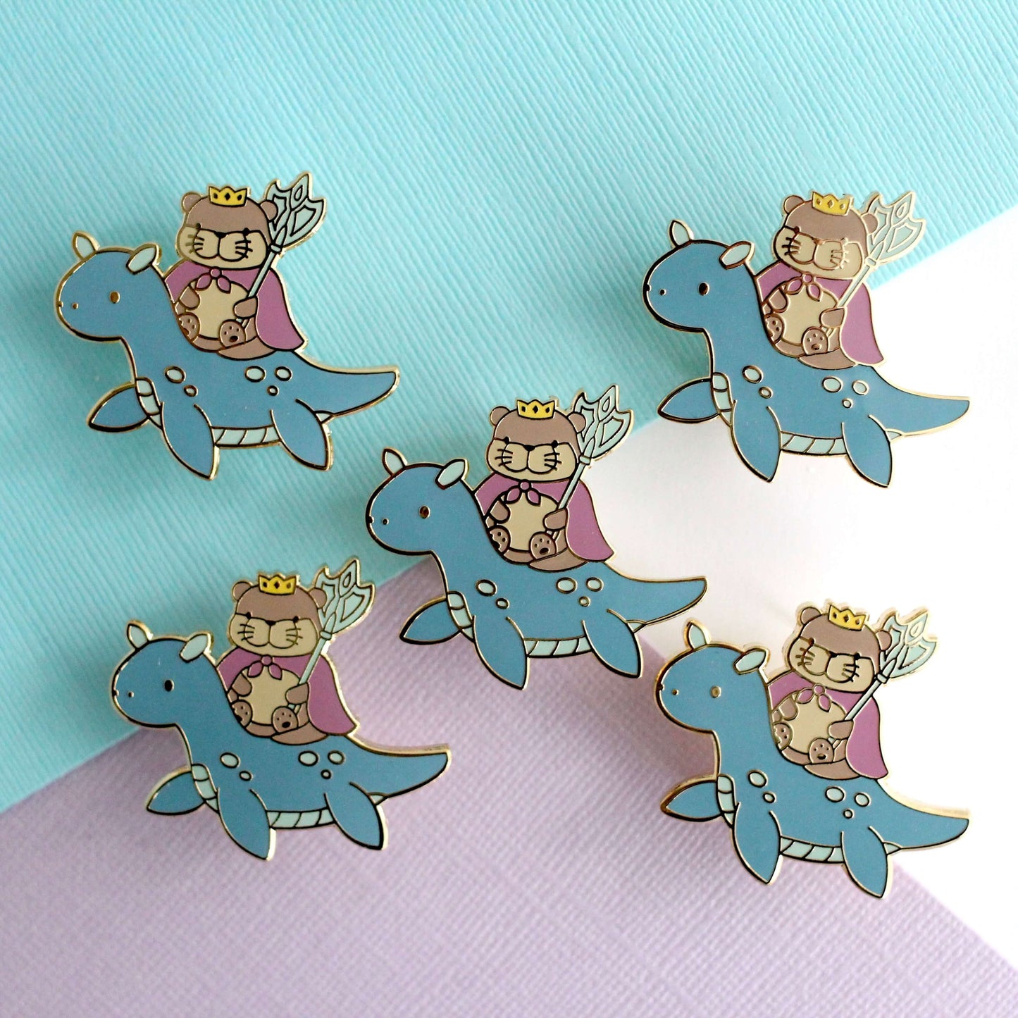 Otter King Riding Sea Dragon Enamel Pin (Dark Blue Dragon Variant)