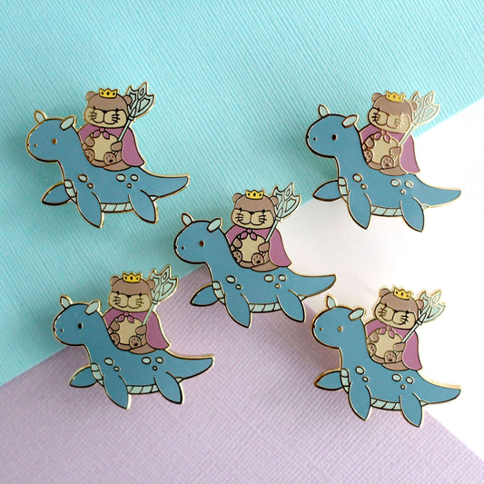 Otter King Riding Sea Dragon Enamel Pin (Dark Blue Dragon Variant)