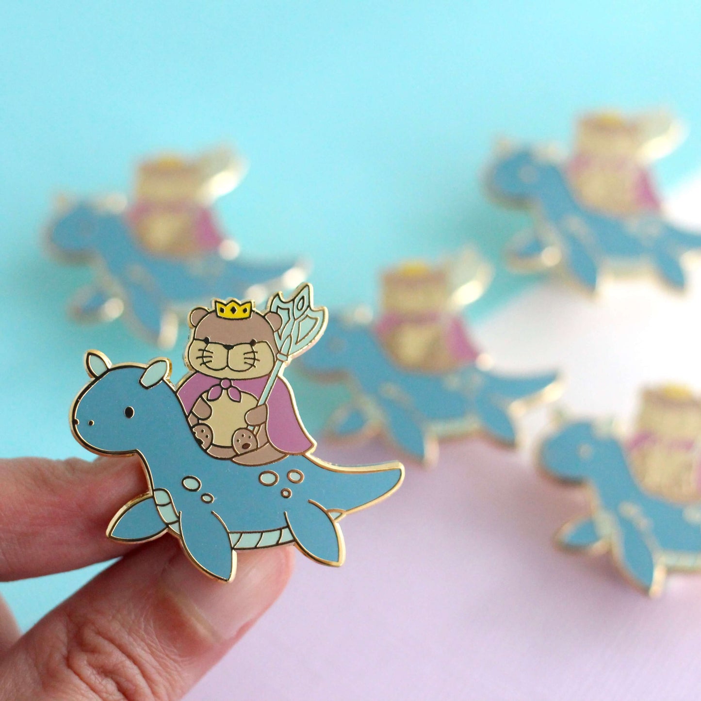 Otter King Riding Sea Dragon Enamel Pin (Dark Blue Dragon Variant)