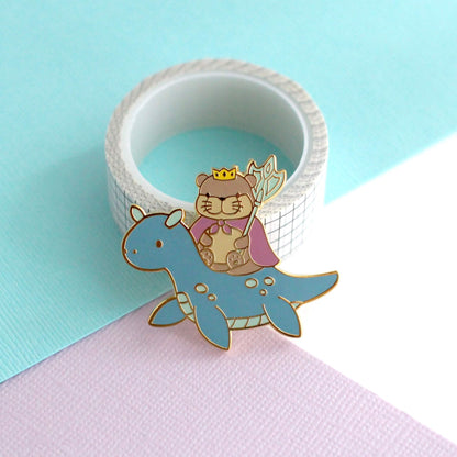 Otter King Riding Sea Dragon Enamel Pin (Dark Blue Dragon Variant)