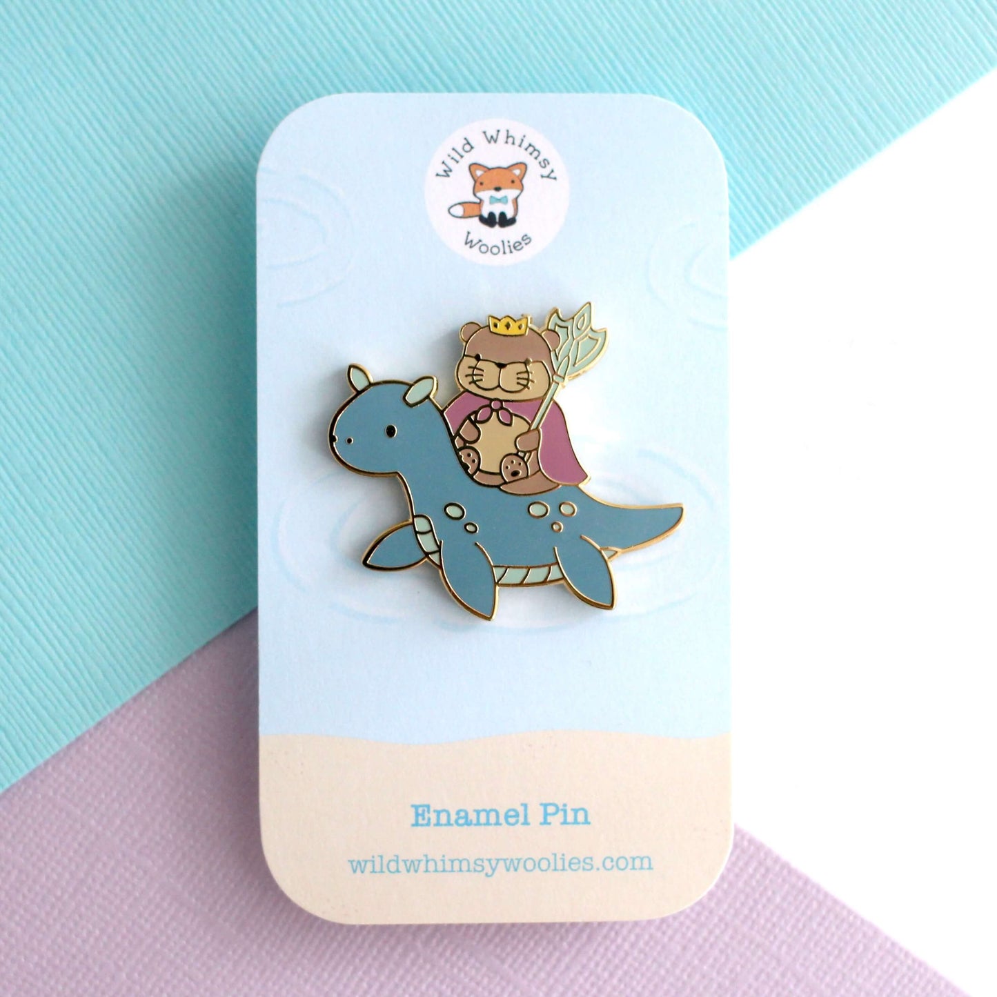 Otter King Riding Sea Dragon Enamel Pin (Dark Blue Dragon Variant)
