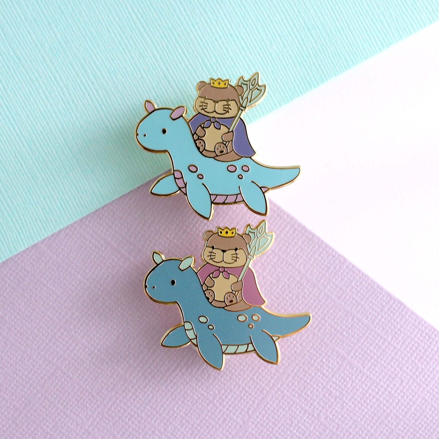 Otter King Riding Sea Dragon Enamel Pin (Dark Blue Dragon Variant)