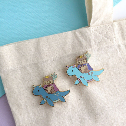 Otter King Riding Sea Dragon Enamel Pin (Dark Blue Dragon Variant)