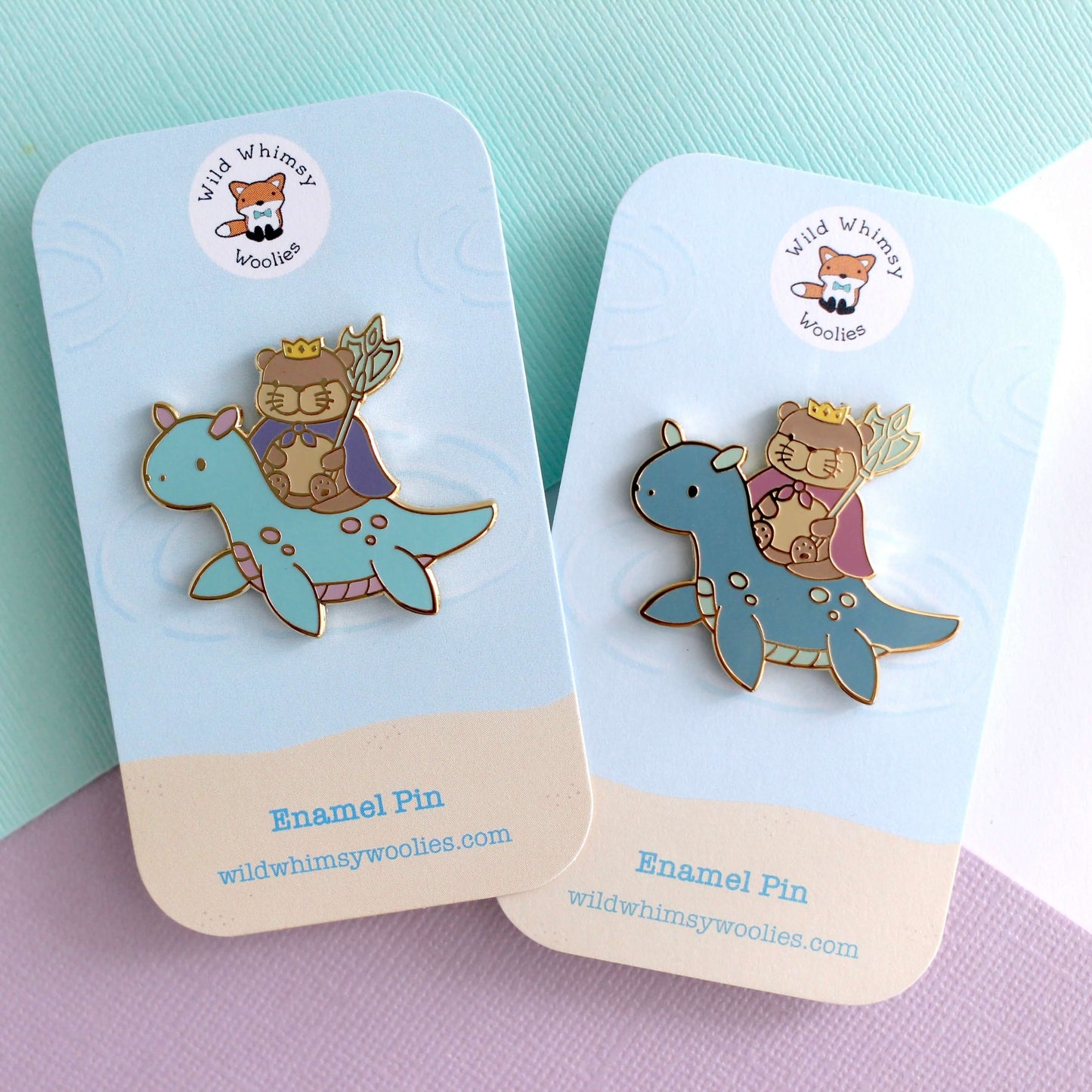 Otter King Riding Sea Dragon Enamel Pin (Dark Blue Dragon Variant)