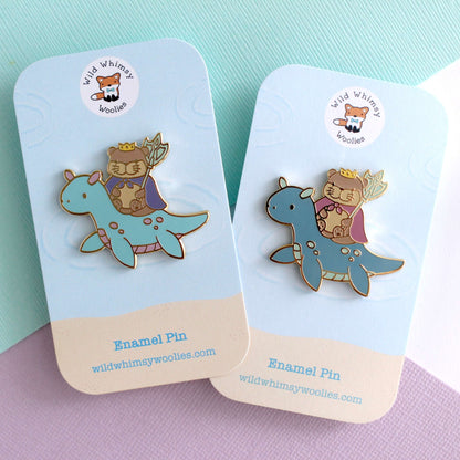 Otter King Riding Sea Dragon Enamel Pin (Dark Blue Dragon Variant)