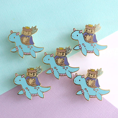 Otter King Riding Sea Dragon Enamel Pin (Light Blue Dragon Variant)