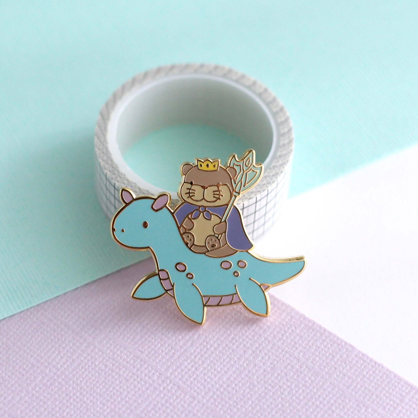 Otter King Riding Sea Dragon Enamel Pin (Light Blue Dragon Variant)