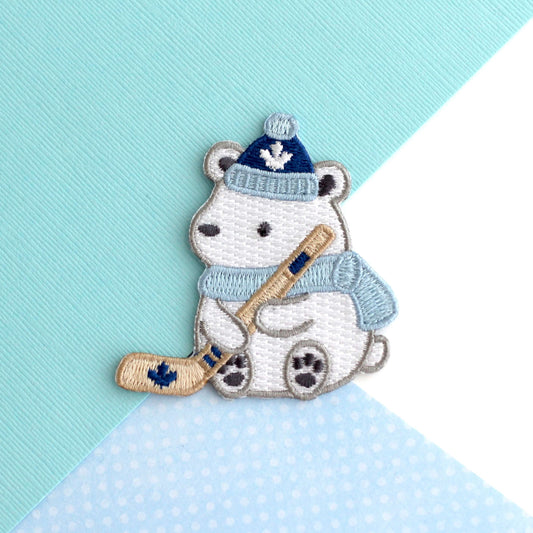 Polar Bear Playing Hockey Embroidered Patch