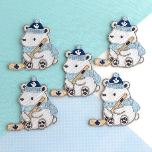 Polar Bear Playing Hockey Embroidered Patch