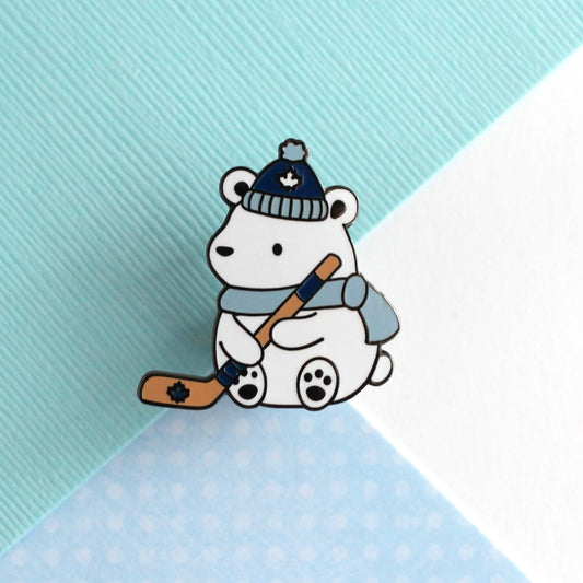 Polar Bear Playing Hockey Enamel Pin