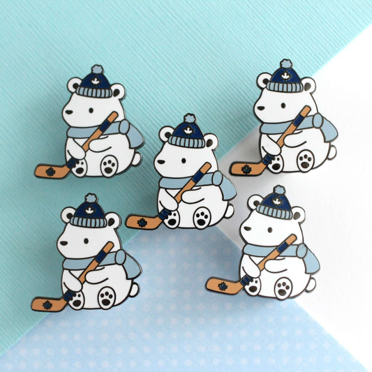 Polar Bear Playing Hockey Enamel Pin