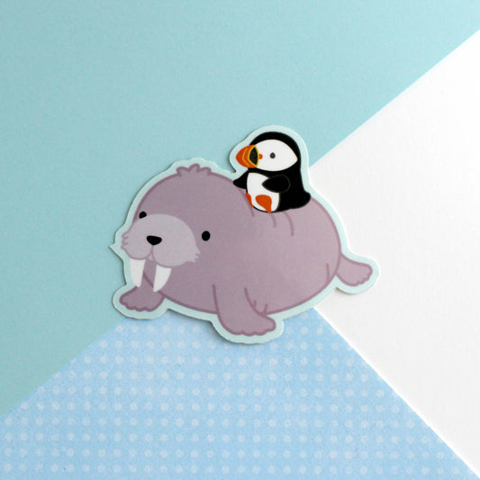 Walrus with Puffin Vinyl Sticker