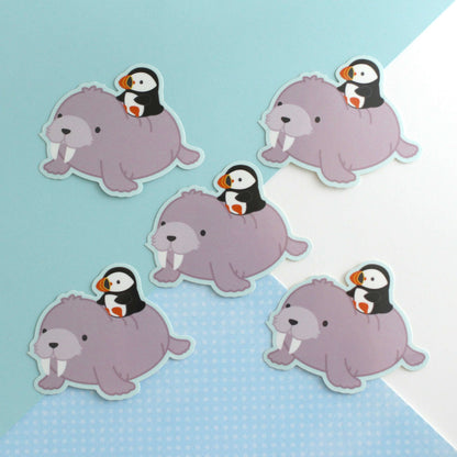 Walrus with Puffin Vinyl Sticker