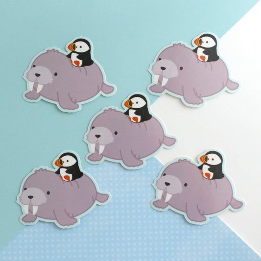 Walrus with Puffin Vinyl Sticker