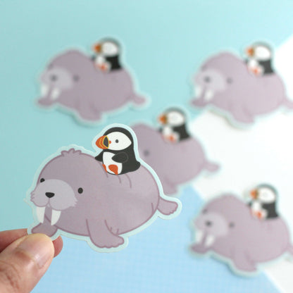 Walrus with Puffin Vinyl Sticker