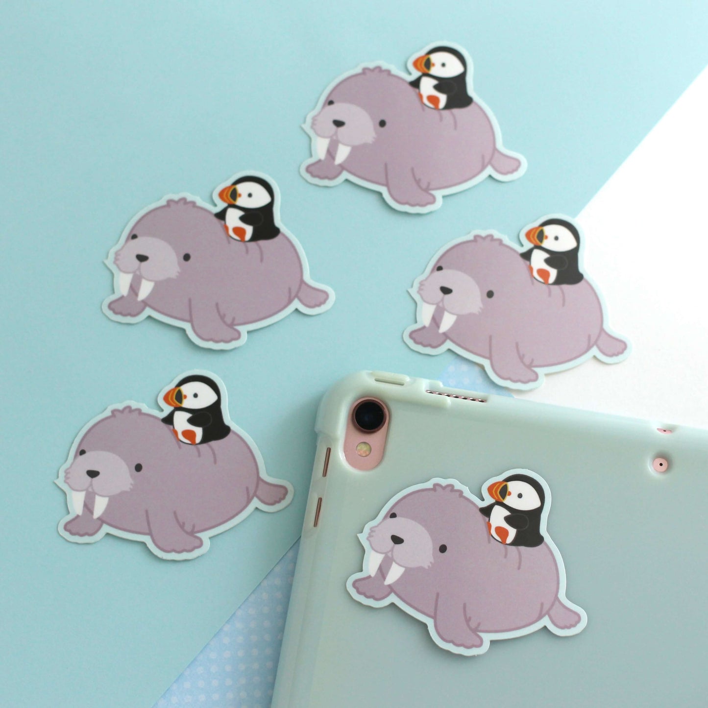 Walrus with Puffin Vinyl Sticker