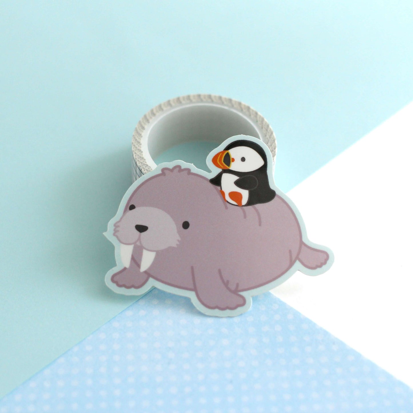 Walrus with Puffin Vinyl Sticker