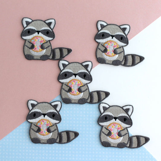 Raccoon Holding Donut Embroidered Patch