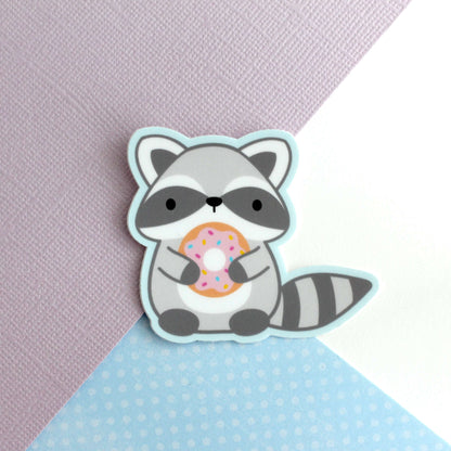 Raccoon holding Donut Vinyl Sticker