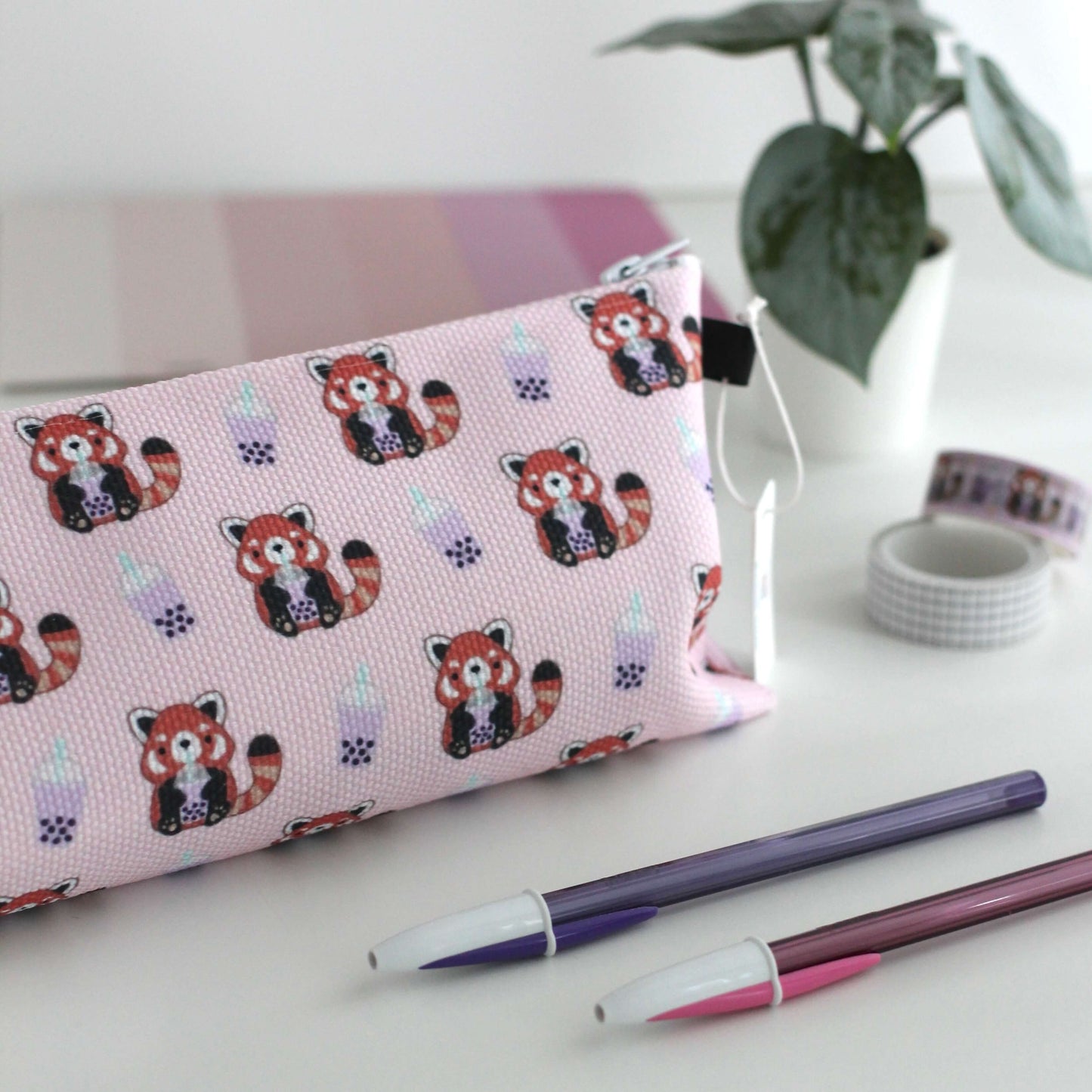 Red Pandas with Bubble Tea Pencil Case / Zipper Pouch