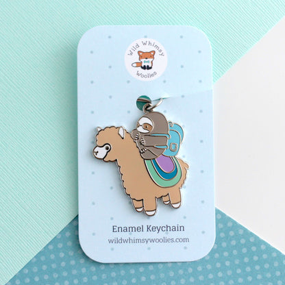 Sloth and Alpaca Adventurer Enamel Keychain