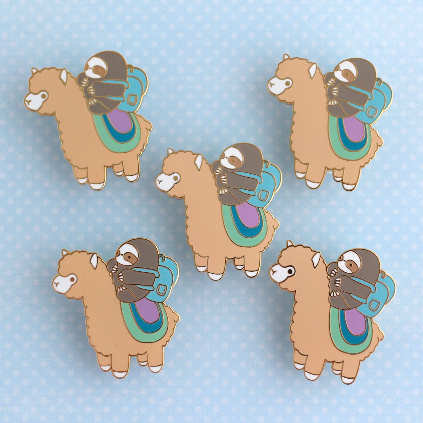 Sloth and Alpaca Adventurer Enamel Pin (Gold) - Llama Pin for Backpack - Alpaca Gift