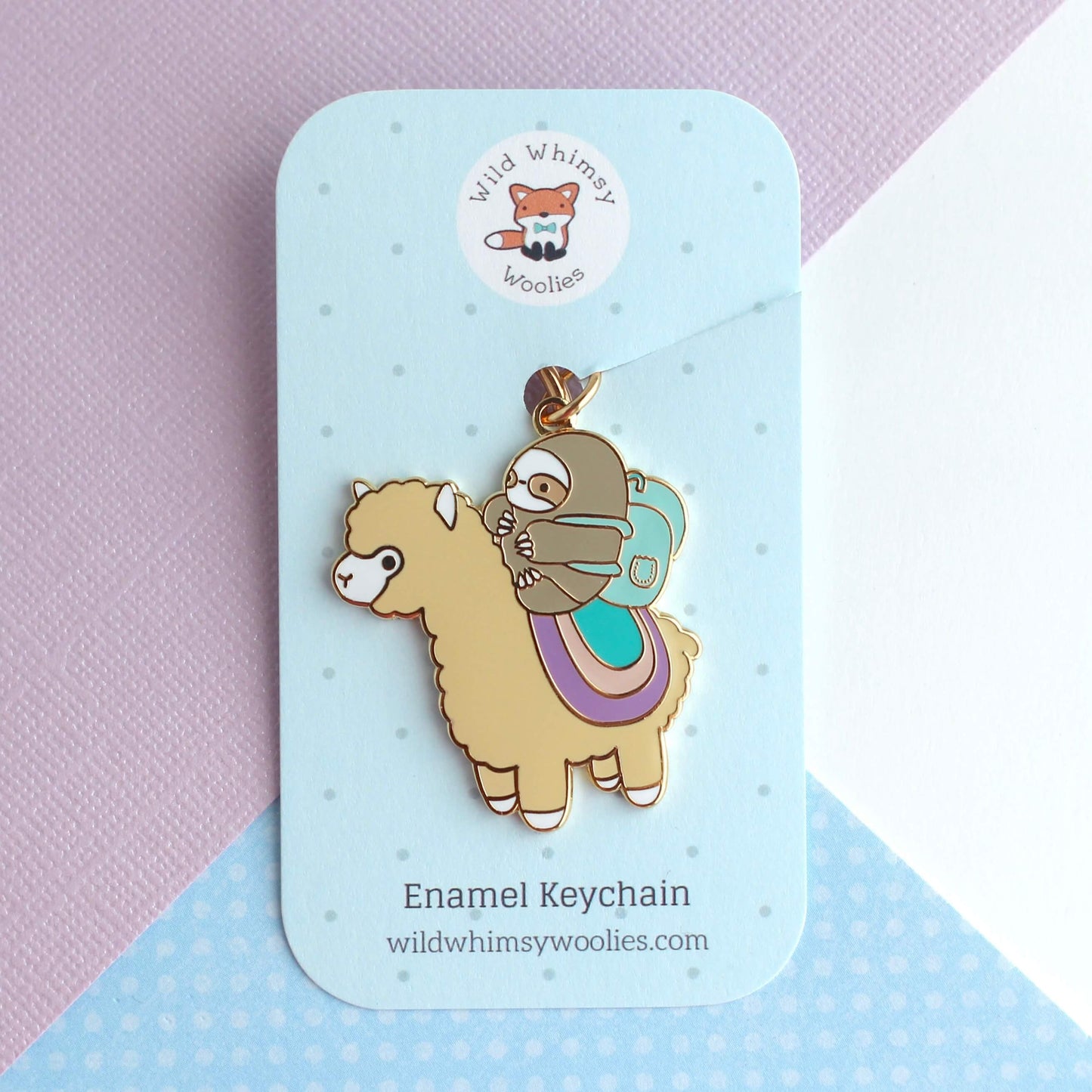 Sloth and Alpaca Adventurer Enamel Keychain (Pastel Colour Variant)