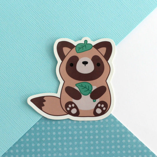Tanuki Holding a Leaf Vinyl Sticker