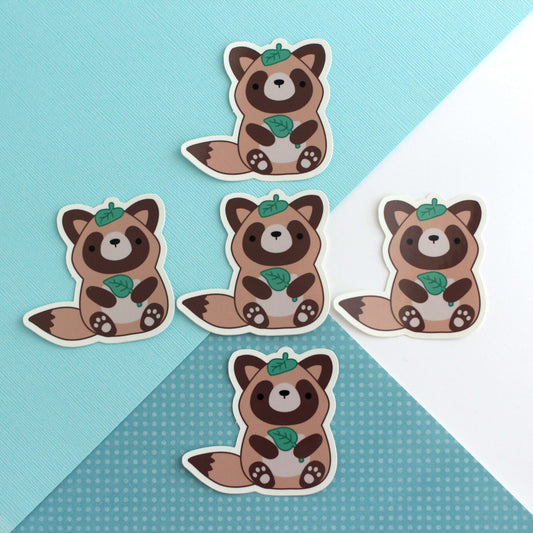 Tanuki Holding a Leaf Vinyl Sticker