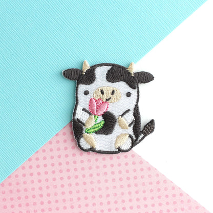 Tulip Cow Embroidered Iron On Patch