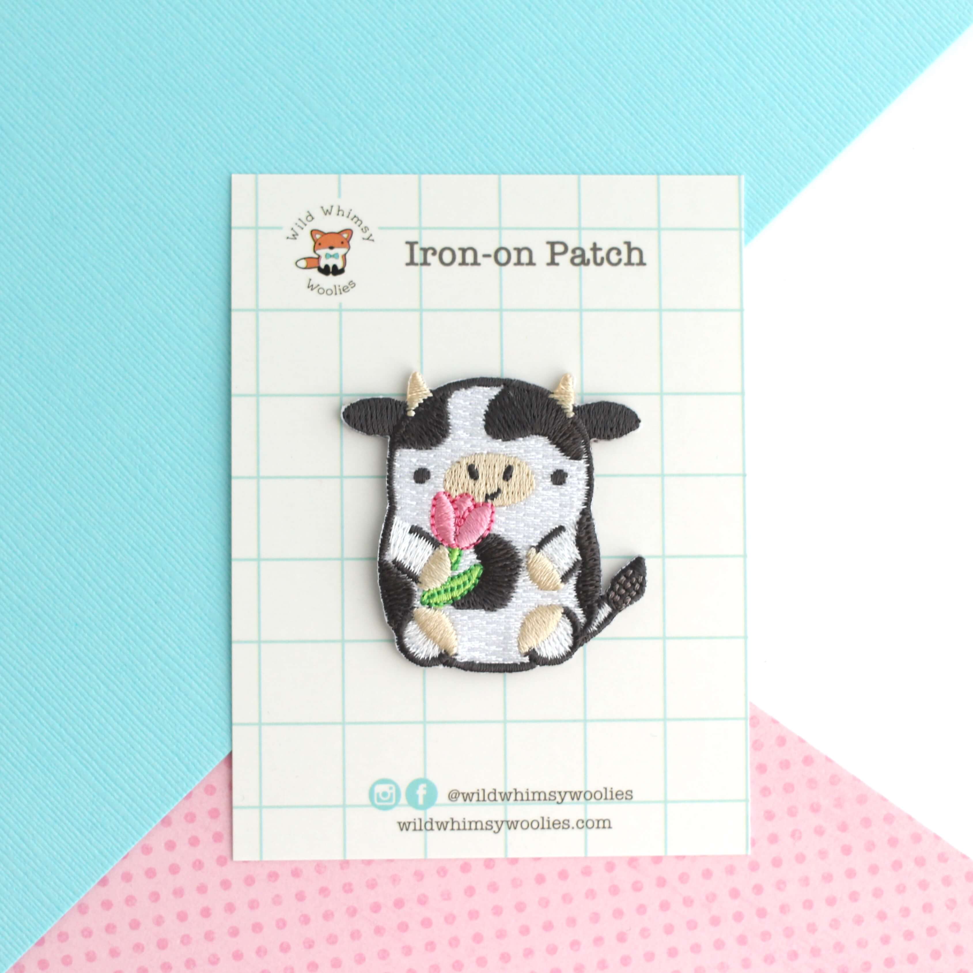 Tulip Cow Embroidered Iron On Patch - Cute Animal Applique – Wild