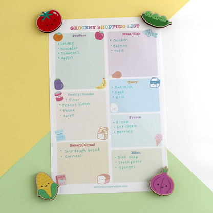 Rainbow Veggies Wooden Magnet Set - w Tomato, Peas in a Pod, Corn and Red Onion
