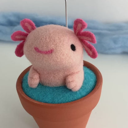 Needle Felted Axolotl Enjoying a Bath Note Holder