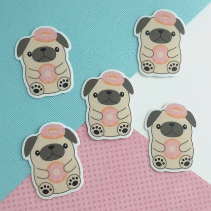 Donut Loving Pug Vinyl Sticker