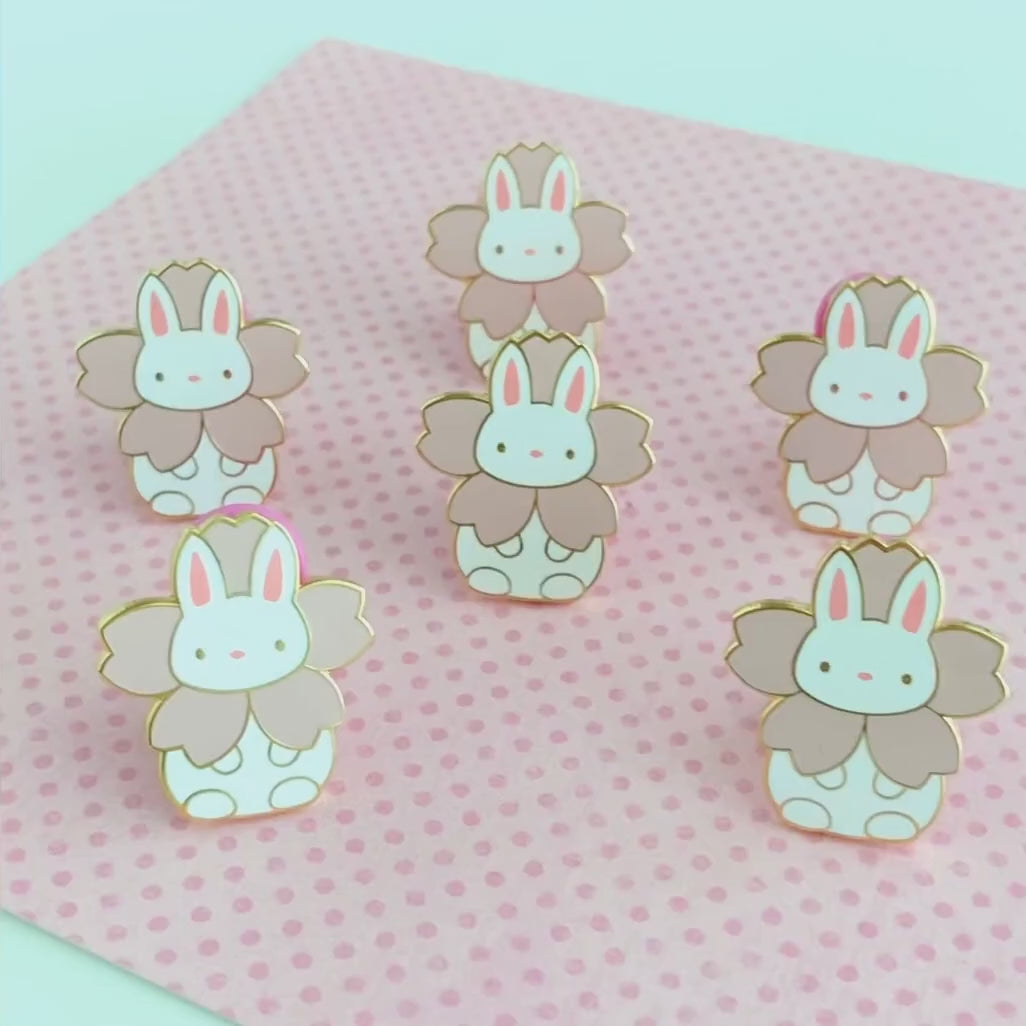 Wild Whimsy Woolies - Sakura Bunny Pin - Bunny Enamel Pin - Rabbit