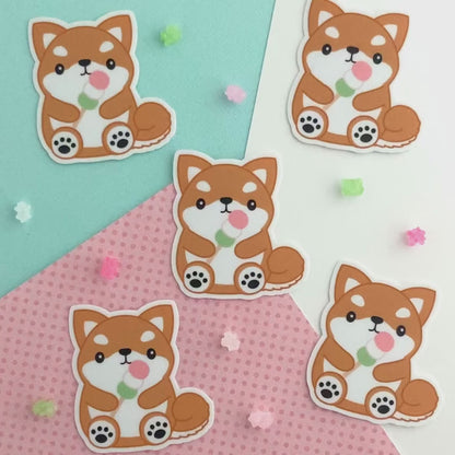 Shiba Inu eating Dango Vinyl Sticker