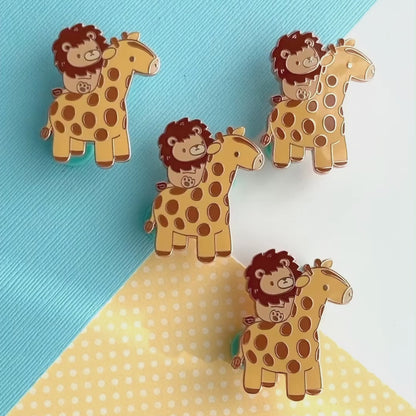 Lion Riding a Giraffe Enamel Pin