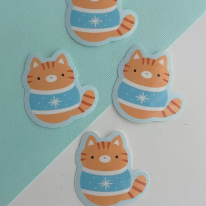 Christmas Sweater Cats Glossy Vinyl Stickers - Orange and Grey Tabby Cat Decals