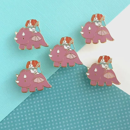 Cavalier King Charles Spaniel Riding a Dragon Enamel Pin (Plum)