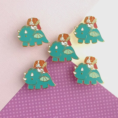 Cavalier King Charles Spaniel Riding a Dragon Enamel Pin (Teal)