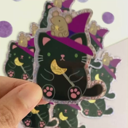 Halloween Black Cat Witch Sticker