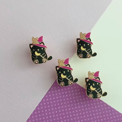 Halloween Black Cat Pin. Witch Cat Enamel Pin