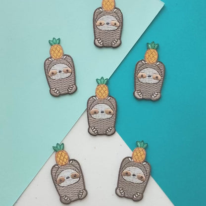 Pineapple Sloth Embroidered Iron-On Patches - Sloth Applique Patches