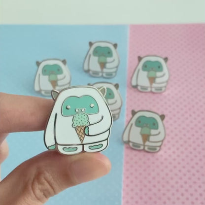 Mint Ice Cream Yeti Enamel Pin. Abominable Snowman Pin