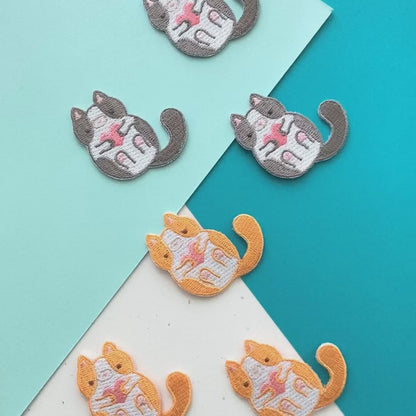 Bicolor Cat Embroidered Iron-On Patch Set. Cute Kitten Appliques