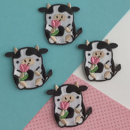 Tulip Cow Embroidered Iron-On Patch